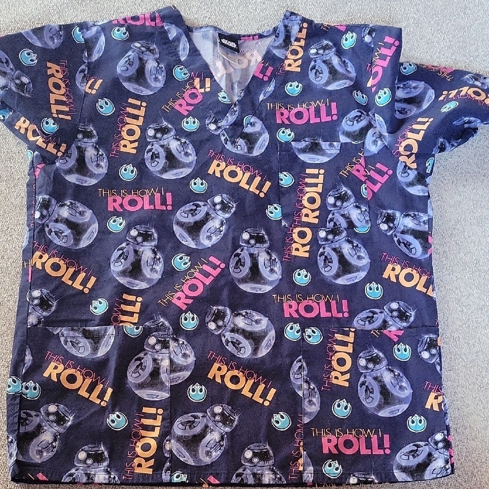 Star Wars Unisex Uniform Colorful Graphic Print Scrub Top Size M - Picture 3 of 8